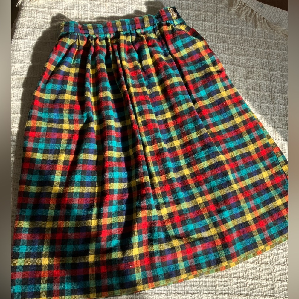 Cambridge Dry Goods Colorful Checkered A-Line Skirt
